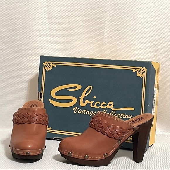 NIB Sbicca Vintage Collection 70’s Inspired Thalia Tan Leather Mules Size 9 - Picture 2 of 4